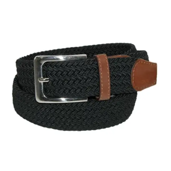 CTM Men's Elastic Braided Stretch Belt with Silver Buckle and Tan Tabs image {2}