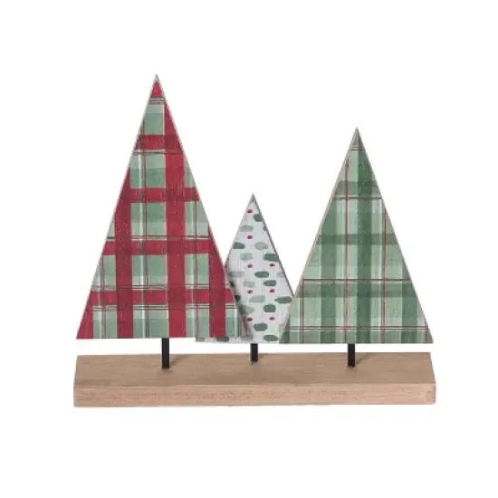 Transpac Holiday Plaid Trees on Base Decorative Wood Sculptures for Christmas Tabletop Decor and Gift Giving image {1}
