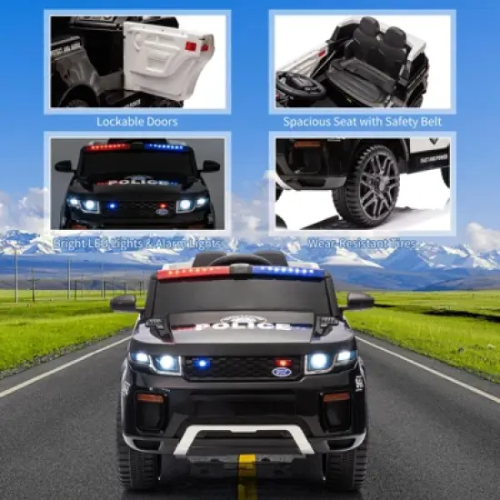 Kids Ride on Police Car, 12V Electric Truck for Toddlers, Ride on Toy with Remote Control, Intercom, Flashing Light&LED Lights, Handle image {2}