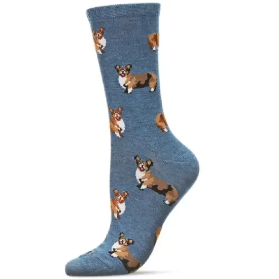 Memoi Corgi Cuties Bamboo Blend Crew Sock Med Denim Heather 9-11 image {3}