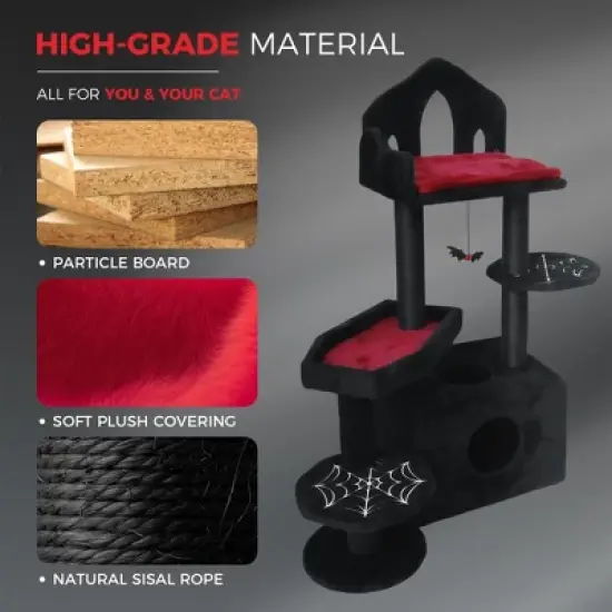 Kumasinova Gothic Style Cat Tree with Coffin Bed,Cat Tower with Scratching Post,Modern Cat Tree Tower for Indoor Cats,Unique Cat Furniture,Black image {3}