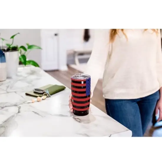 100 North 20 Ounce Stainless Steel On the Go Travel Tumbler With Push Top Lid, American Flag Black image {3}