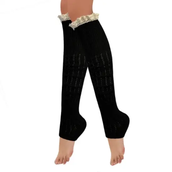 Wrapables Knitted Leg Warmers Boot Socks with Lace Trim image {9}