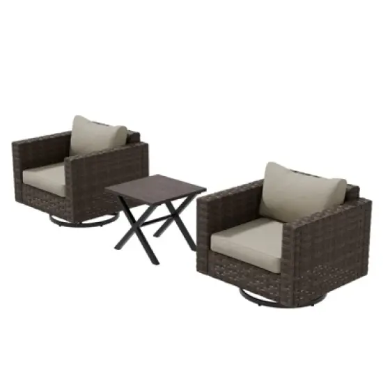EAGLE PEAK Harbor Haven 3PCS Outdoor Swivel Glider Chairs with Side Table, Thickened Cushions & Deep Seat image {8}