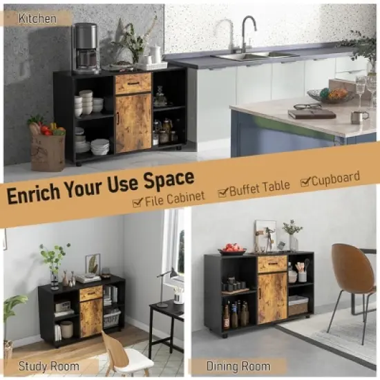 Costway Farmhouse Buffet Sideboard Coffee Bar File Cabinet Console Table with Drawer Cubby image {7}