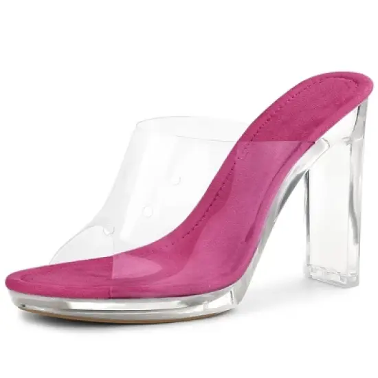 Allegra K Women's Clear Platform Block Heeled Slides Sandals image {13}