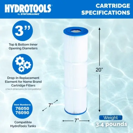 Swimline HYDROTOOLS 50 SQ FT Cartridge Filter for Pool & Spa, 50 Microns, Easy Clean, Compatible with Hayward, Pentair, Unicel, Filbur, Waterway image {3}