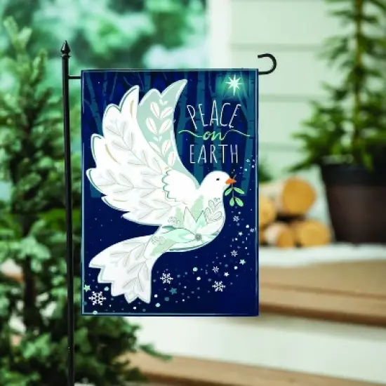 Evergreen Peace on Earth Dove Burlap Garden Flag 12 x 18 Inches Indoor Outdoor Decor image {2}