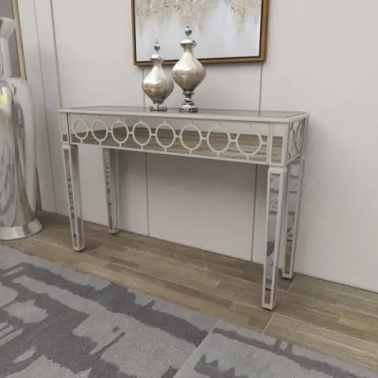 Glam Mirror and Wood Patterned Console Table Silver - Olivia & May image {19}