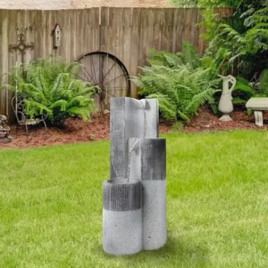 Northlight 24" Gray Speckled Modern Style 3-Tier Rainfall Outdoor Water Fountain image {1}