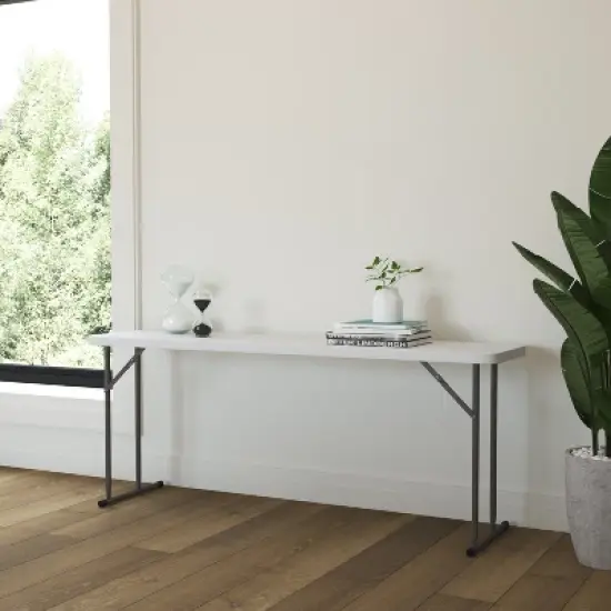 Emma and Oliver 6-Foot Rectangular White Plastic Folding Table with Locking Legs for Training or Seminars image {1}
