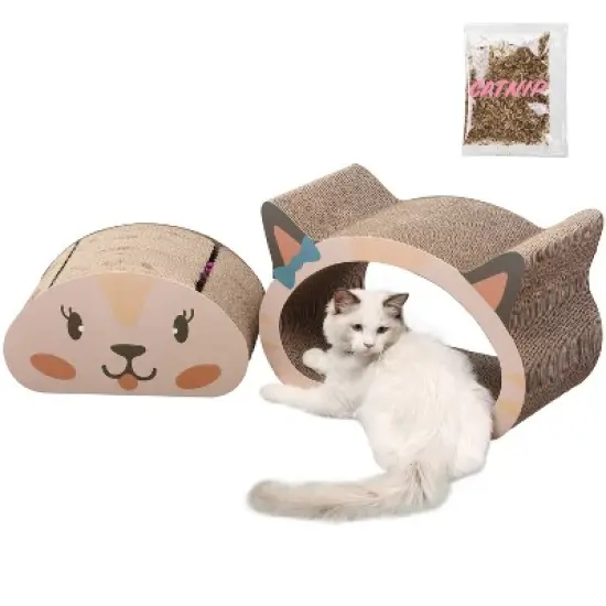 THE LICKER STORE Opal Modern Cardboard Happy Cat Head 2-in-1 Cat Cave Scratcher with Built-In Bell Toys and Catnip image {10}