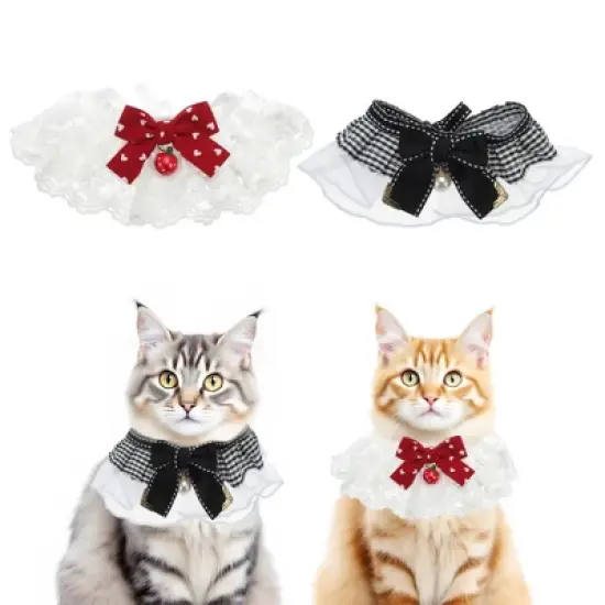 Unique Bargains  Pet Lace Bib Collar Red Black 2 Pcs image {7}