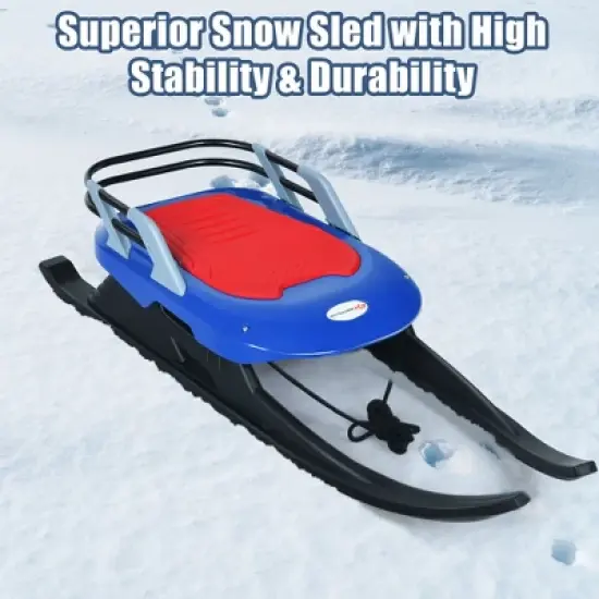 Costway Folding Kids Metal Snow Sled Frost-Resistant Pull Rope Snow Slider Leather Seat image {3}