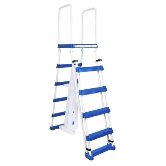 Swimline 5-Step A-Frame Above Ground Entry/Exit Pool Ladder with Handrails and Safety Barrier for 48" to 52" Tall Pool Height image {1}