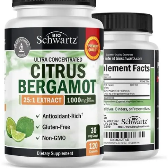 Citrus Bergamot 1000mg, Bergamot Supplement for High Cholesterol & Heart Health, Ultra Concentrated 25:1 Extract, Bioschwartz, 120ct image {6}