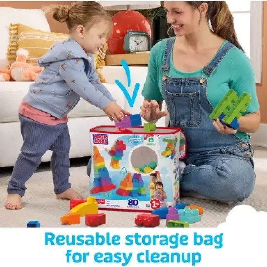 MEGA BLOKS First Builders Big Building Bag Toy Blocks with Blue Storage Bag for Toddler - 80pc image {3}