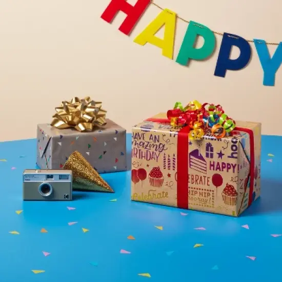 20 sq ft Gray Triangles Roll Wrap - Spritz&trade;: Birthday & All Occasions, Multicolored Shapes,  Paper image {1}