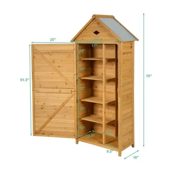 Costway Outdoor Storage Shed Lockable Wooden Garden Tool Storage Cabinet W/ Shelves image {1}