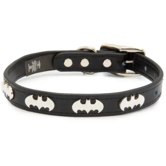 Buckle-Down Vegan Leather Dog Collar - DC Comics Batman Black with Bat Signal Embellishments & Metal Charm image {1}