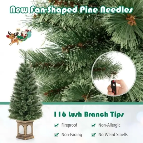 Costway 4 FT Pre-Lit Potted Christmas Tree Pine Needles 3 Dynamic Modes Remote Control image {5}