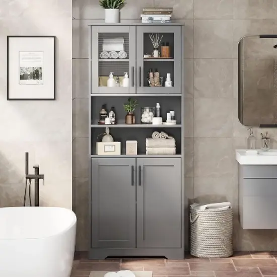 67in Tall Kitchen Storage Cabinet, Bathroom Cabinet with Adjustable Shelves, Freestanding Pantry Cabinet, Cupboard for Living Room, Dining Room image {5}