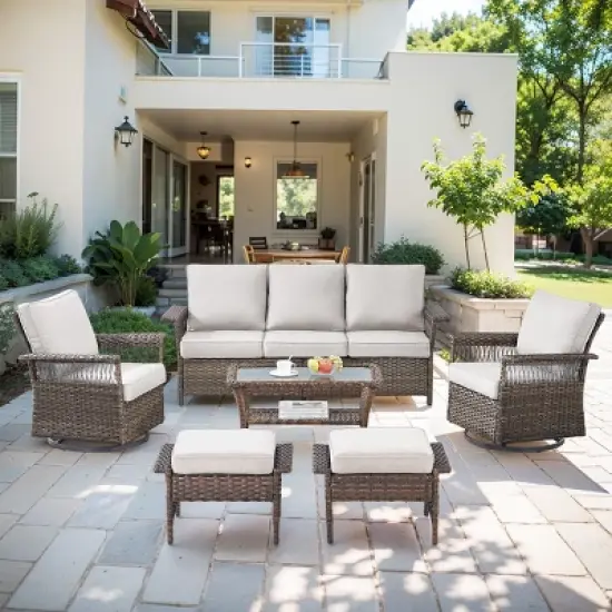 Belord 6 Piece All Weather Wicker Patio Furniture Set, Outdoor Conversation Set with Patio Sofa Couch Swivel Patio Chairs Coffee Table and Ottomans image {2}