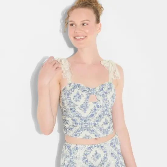 Women's Lace Tie Strap Tank Top - Wild Fable&trade; Blue Floral image {4}