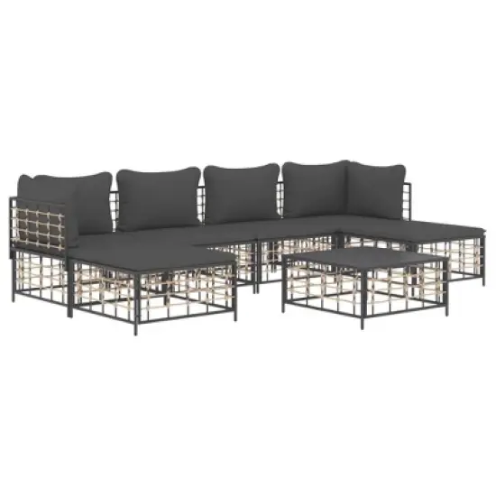 vidaXL Anthracite Poly Rattan 7 Piece Patio Lounge Set with Cushions - Versatile Modular Design, Weather-Resistant, Comfort-Enhanced image {2}