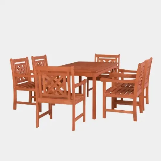 Malibu 7pc Rectangle Wood Outdoor Patio Dining Set - Tan - Vifah image {1}