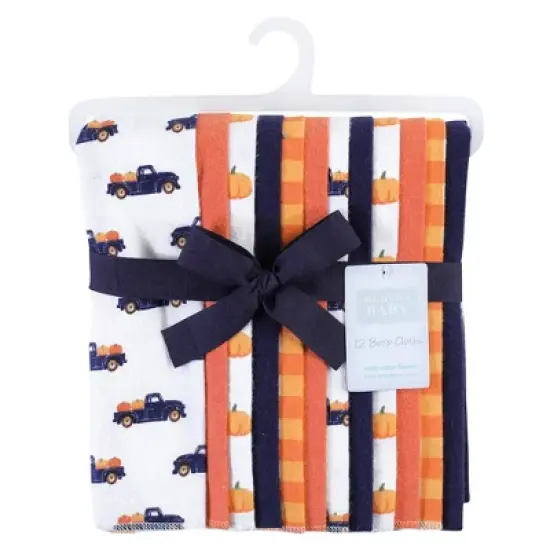 Hudson Baby Infant Boy Cotton Flannel Burp Cloths Bundle, Pumpkin Truck, One Size image {1}