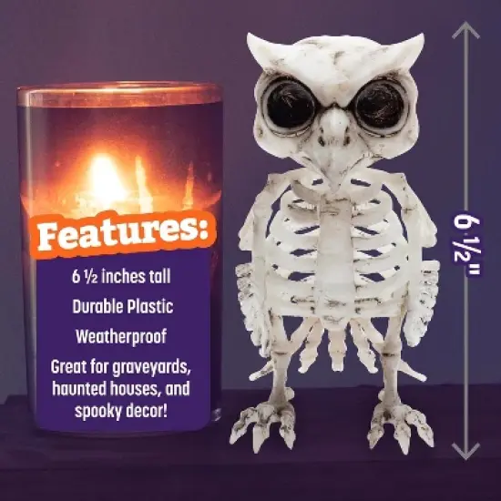 Owl Skeleton Halloween Decoration (2 Pack) - 6.5" Long - Indoor/Outdoor - Upgrade Your Fall Graveyard Haunted House Party Props, Trick-or-Treat Decor image {3}