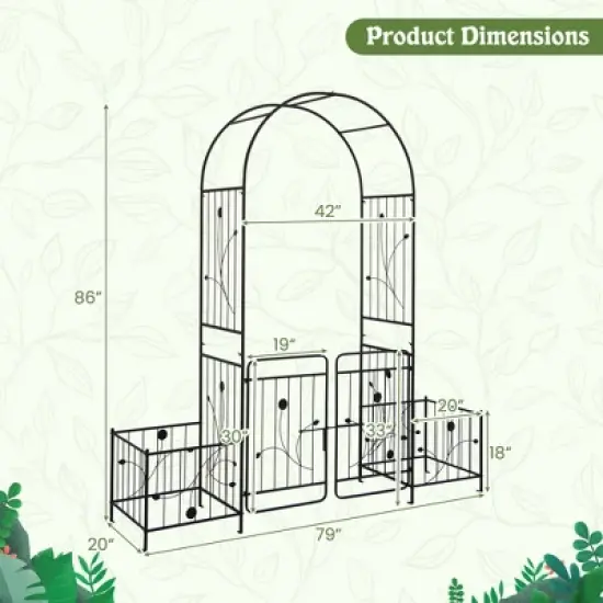 Costway 87" Garden Arbor Arched Lockable Gate Top Arbor Trellis with Side Planters image {2}