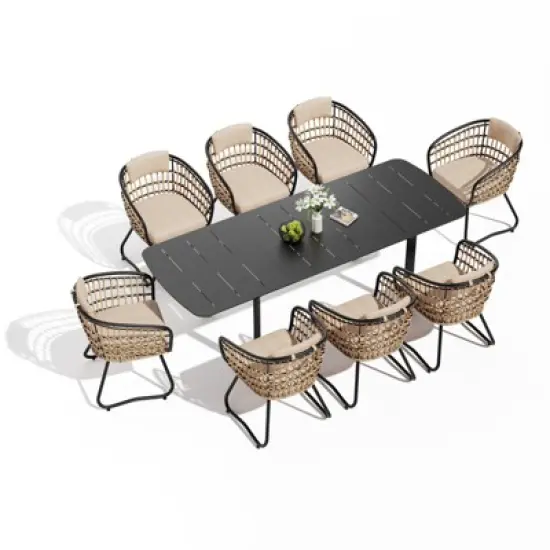 Crestlive Products Aluminum 9pc Extendable Patio Dining Set with Butterfly Leaf Rectangular Extension Table Expandable Outdoor Table with chairs image {13}