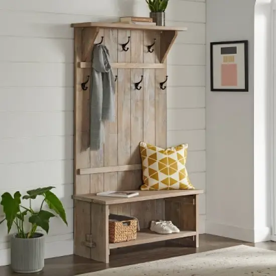 70" Castleton Mango Wood Hall Tree Driftwood - Alaterre Furniture image {1}