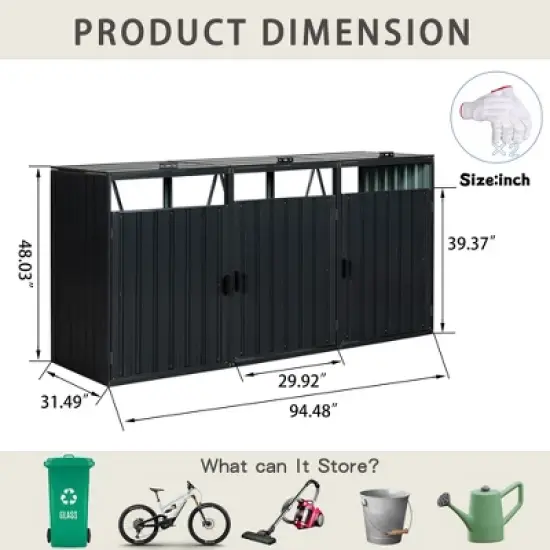 Garbage Can Storage Shed, Stores 3 Trash Cans,Outdoor Garbage Bin Storage Shed Galvanized Steel Outdoor Storage Shed, with Padlock Doors Storage Shed image {2}