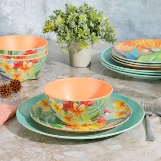 Laurie Gates Tropical Parrots 12 Piece Melamine Dinnerware Set in Assorted Designs image {5}