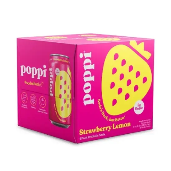 Poppi Strawberry Lemon Prebiotic Beverage - 4pk/12 fl oz Cans image {4}