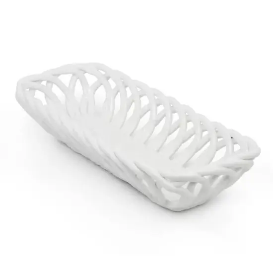 Meritage Modern Prestige 13.5 Inch Rectangular Dolomite Basket Serving Bowl in White image {4}