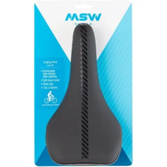 MSW Youth Long Saddle - Black 135mm Width Comfortable, High-Density Foam image {5}