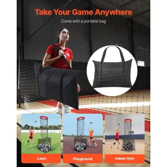 VEVOR Volleyball Setter Training Equipment, Angle and Height Adjustable Volleyball Trainer, Portable Practice Net, Red&Black image {2}