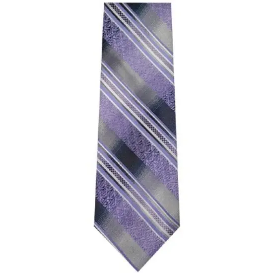 TheDapperTie Men's Purple, Gray And Black Stripes Necktie with Hanky image {1}