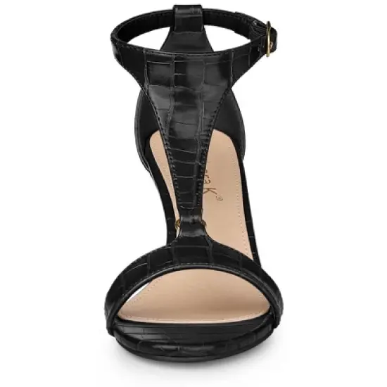 Allegra K Women's T Strap Croc Embossed Kitten Heel Sandals image {2}