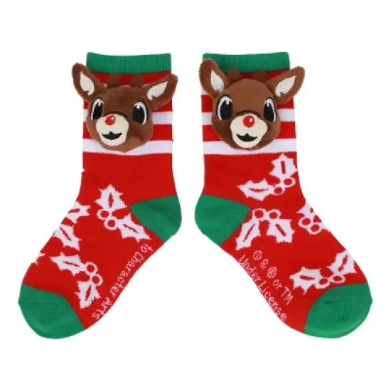 Rudolph The Red-Nosed Reindeer Holly & Snowflakes Kids 2-Pair Crew Socks image {2}