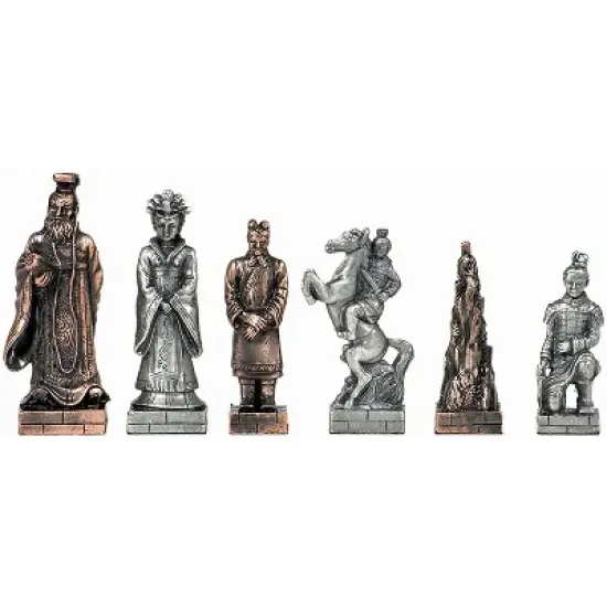 WE Games Chinese Qin Chess & Checkers Game Set - Pewter Chessmen & Black Stained Wood Board with Storage Drawers 15 in. image {2}