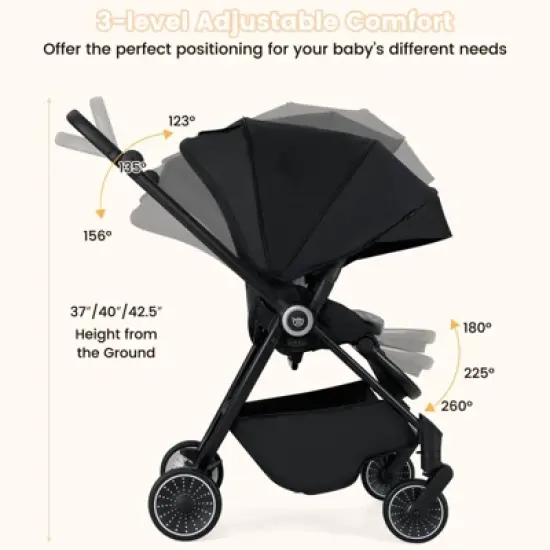 Safstar Baby Stroller Foldable Infant Pram Stroller w/ Reclining Backrest Handle image {5}