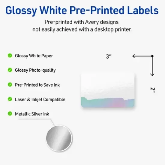 Avery Rectangle Shipping Labels, Watercolors Design, 2" x 3", 80ct image {1}