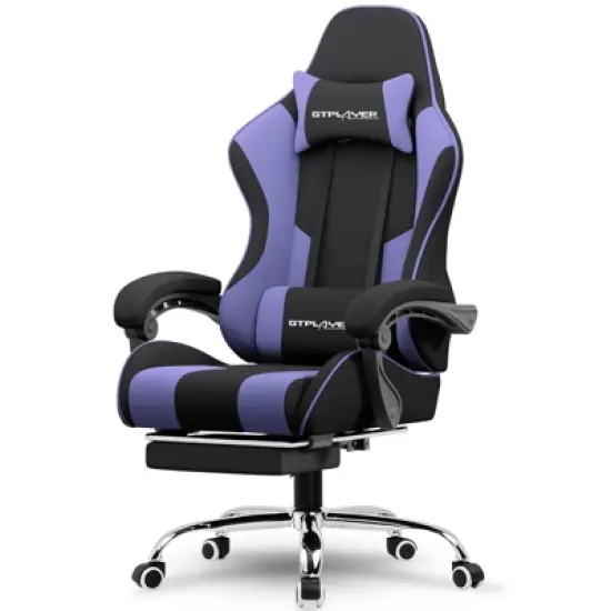 GTPLAYER Fabric Gaming Chair with Footrest and Lumbar Support, Height Adjustable Computer Chair with Headrest image {12}