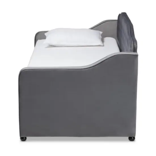 Freda Velvet Fabric Upholstered Button Tufted Daybed with Trundle - Baxton Studio image {2}