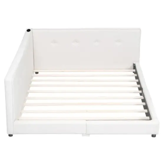 Queen/Full Size Platform Bed Frame, Upholstered Floor Bed Daybed with USB Ports -ModernLuxe image {6}